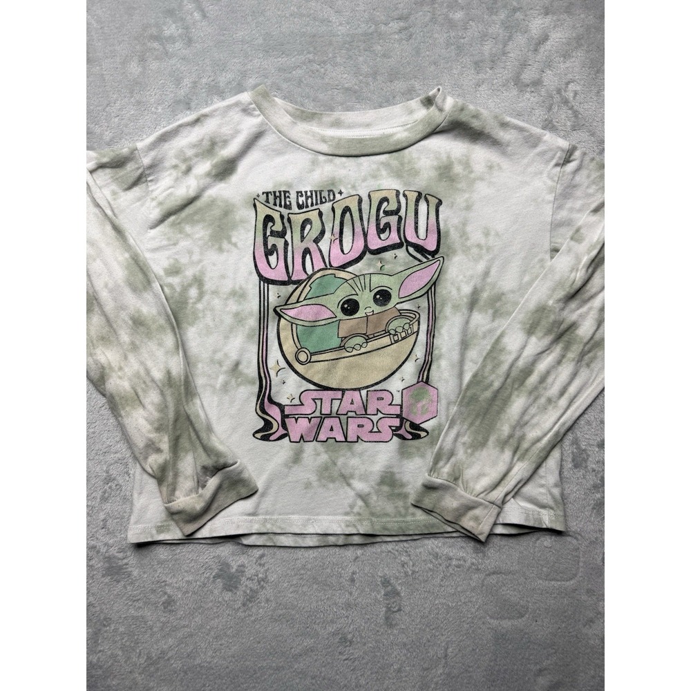 Mad Engine Star Wars Mandalorian Grogu The Child Gray Tie Dye Long Sleeve